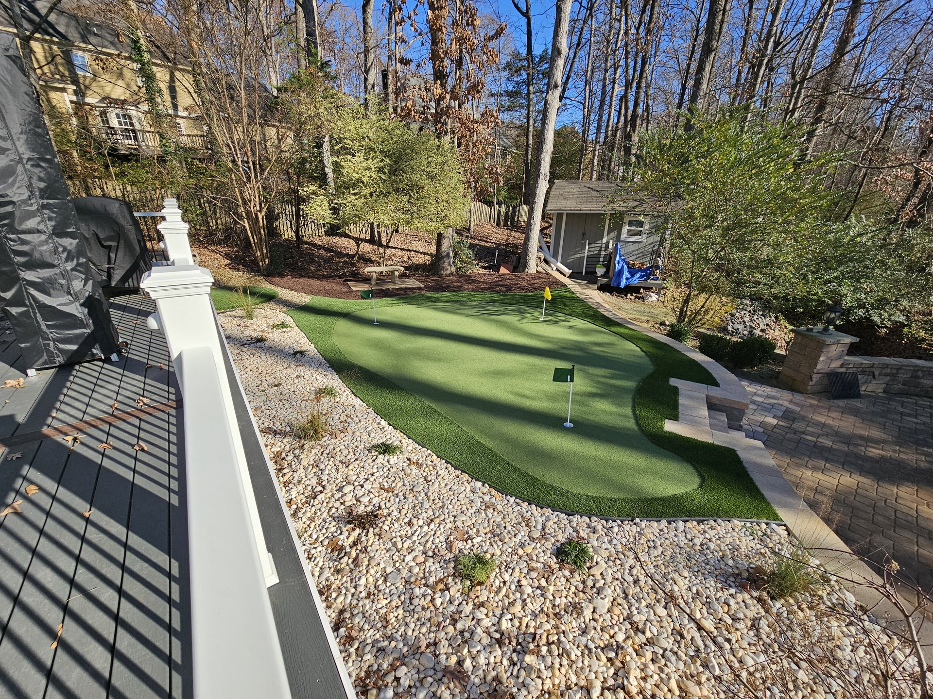 artificial turf miniature golf course from balcony view